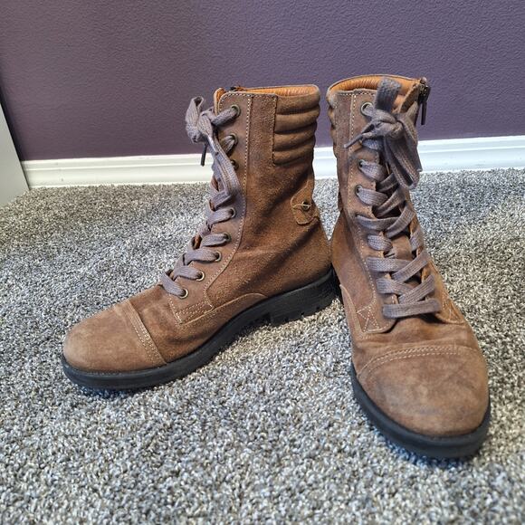 Taos Renegade womens 6.5 brown leather lace combat boot bootie size 37 - Picture 4 of 8
